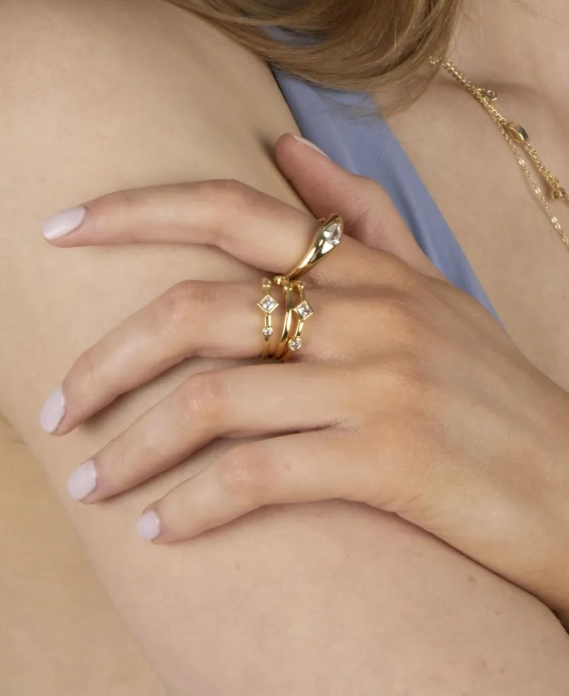 Bonheur Jewelry Bridgette Crystal Multi Bezel Stackable Rings Set 3 Pieces
