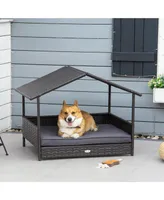 PawHut Wicker Dog Bed Patio Rat Pet Furniture with Cushion,