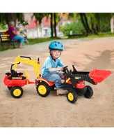 Aosom Ride On Excavator Pedal Control w/ 6 Wheels and Bucket, for Ages 3-6