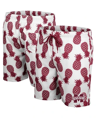 Men's Colosseum White, Maroon Mississippi State Bulldogs Pineapple Swim Shorts