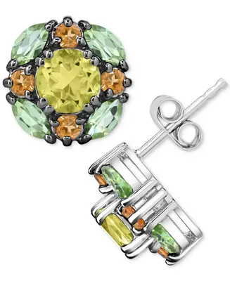 Multi-Gemstone Cluster Stud Earrings (3-1/4 ct. t.w.) in Sterling Silver - Multi