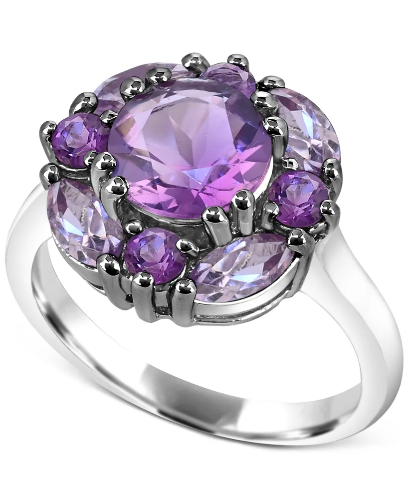Amethyst (2-1/8 ct. t.w.) & Pink Amethyst (7/8 ct. t.w.) Cluster Ring in Sterling Silver