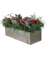 Northlight Mixed Pine and Ornaments Artificial Christmas Arrangement in Wood Planter, 24"