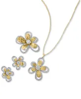 D'Oro by Effy Diamond Flower Pendant Necklace (1 ct. t.w.) in 14k White and Yellow Gold