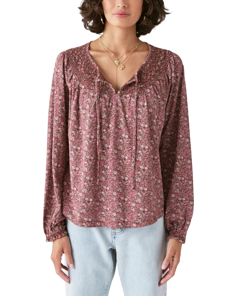 Lucky Brand Women's Short Sleeve Embroidered Top - Macy's