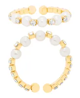 Macy's Gold Plated Simulated Imitation Pearl and Cubic Zirconia Stretch Ring - Gold