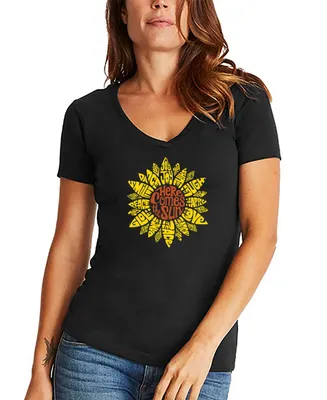 La Pop Art Women's Sunflower Word V-neck T-shirt