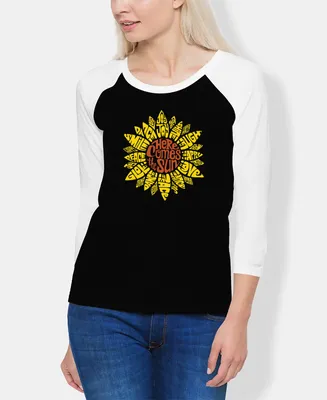 La Pop Art Women's Raglan Sunflower Word T-shirt
