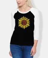 La Pop Art Women's Raglan Sunflower Word T-shirt