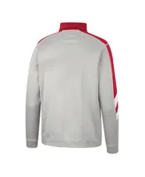 Men's Colosseum Gray and Red Wisconsin Badgers Bushwood Fleece Quarter-Zip Jacket