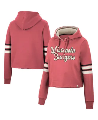 Women's Colosseum Red Wisconsin Badgers Retro Cropped Pullover Hoodie