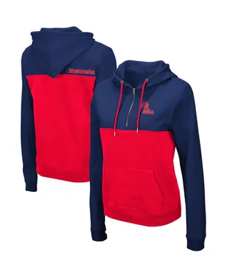 Women's Colosseum Navy, Red Ole Miss Rebels Aidan Lightweight Quarter-Zip Hoodie