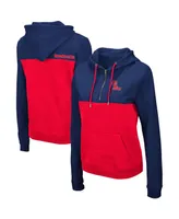 Women's Colosseum Navy, Red Ole Miss Rebels Aidan Lightweight Quarter-Zip Hoodie