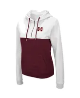 Women's Colosseum White and Maroon Mississippi State Bulldogs Aidan Quarter-Zip Hoodie