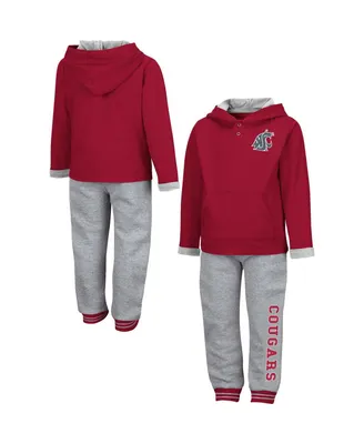 Toddler Boys Colosseum Crimson and Heathered Gray Washington State Cougars Poppies Pullover Hoodie Sweatpants Set