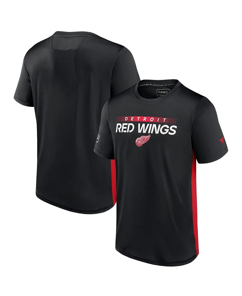 Men's Fanatics Black, Red Detroit Red Wings Authentic Pro Rink Tech T-shirt