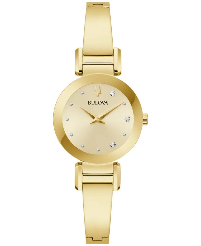 Bulova x Marc Anthony Women's Modern Diamond Accent Gold-Tone Stainless Steel Bangle Bracelet Watch 26mm