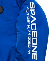 Space One Men's Nasa Inspired Hooded Bomber Jacket with Printed Astronaut Interior