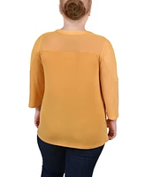 Ny Collection Plus 3/4 Sleeve Top with Neckline Cutouts and Stones