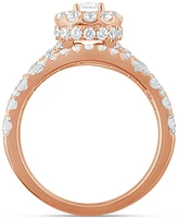 Diamond Halo Emerald Bridal Set (2. ct. t.w.) 14k White, Yellow or Rose Gold