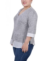 Ny Collection Plus Long Sleeve 2-In 1 Top