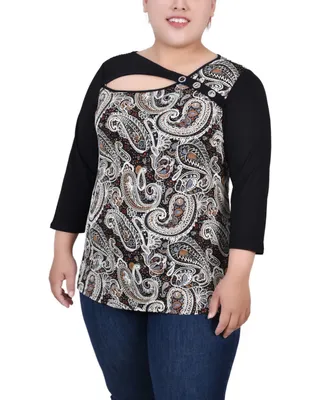 Ny Collection Plus Size 3/4 Sleeve Puff Print Cutout Top