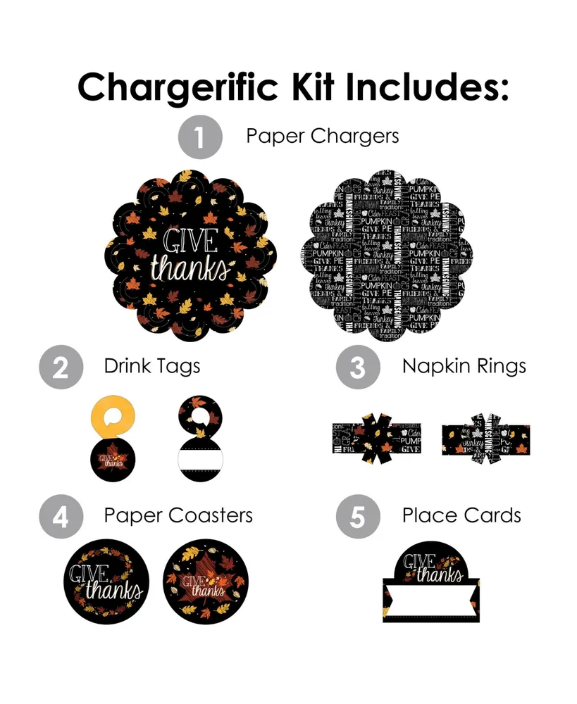 Give Thanks Thanksgiving Party Paper Charger & Table Decor Chargerific Kit for 8