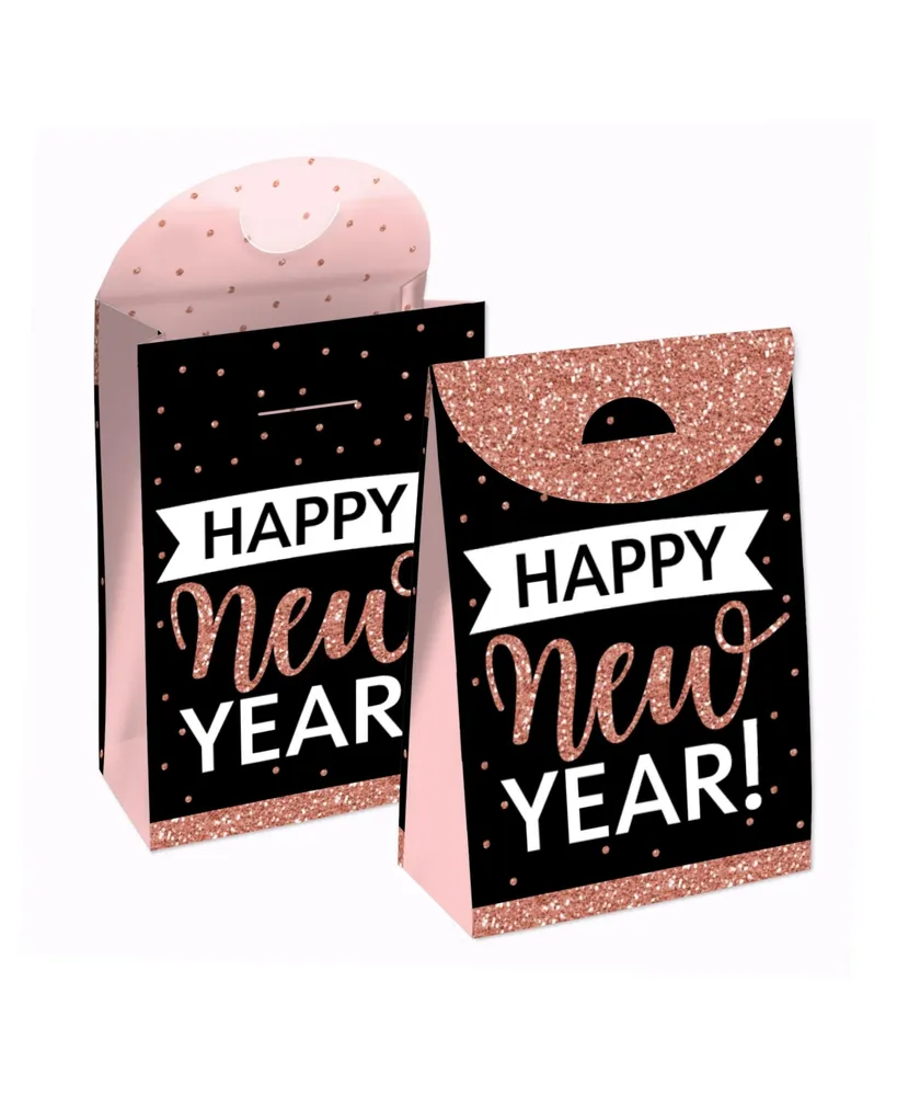 Big Dot of Happiness Rose Gold Happy New Year - New Years Eve Gift Favor Bags - Party Goodie Boxes - Set of 12