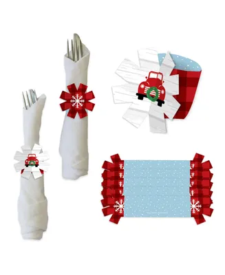 Big Dot of Happiness Merry Little Christmas Tree - Red Truck Christmas Party Paper Napkin Rings 24 Ct