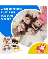 Leo & Friends Wooden Vehicle Puzzle Kit for Boys and Girls