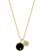 Effy Men's Onyx, Emerald Accent, & Diamond (1/6 ct. t.w.) Two Charm 22" Pendant Necklace in 14k Gold