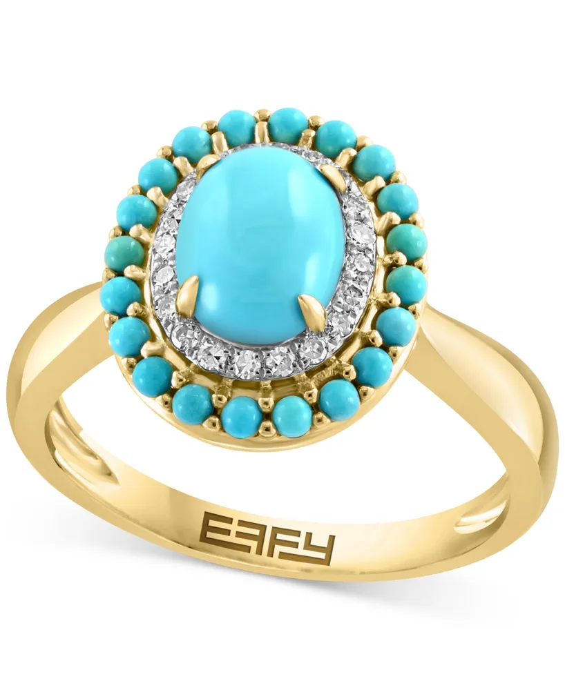 Effy Turquoise & Diamond (1/10 ct. t.w.) Halo Ring in 14k Gold