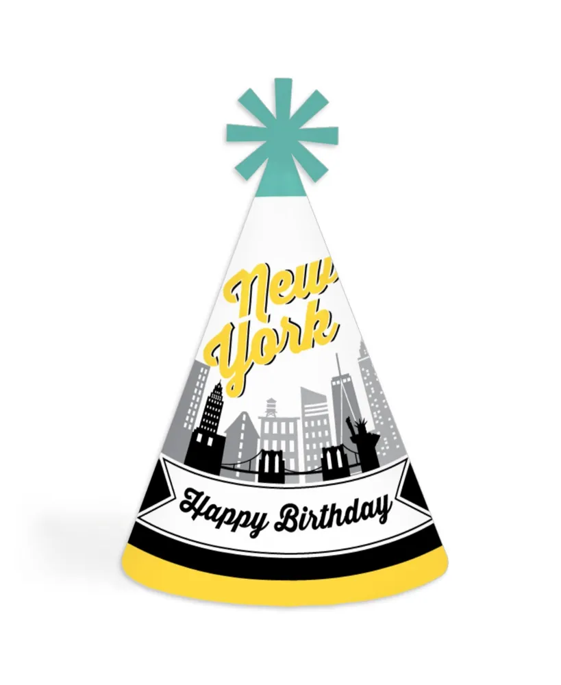 Nyc Cityscape - Cone Happy Birthday Party Hats Standard Size 8 Count