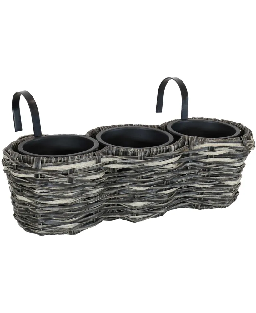 Sunnydaze Decor Polyrattan Hanging Over-the-Rail Tri-Planter and Liner