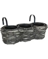 Sunnydaze Decor Polyrattan Hanging Over-the-Rail Tri-Planter and Liner