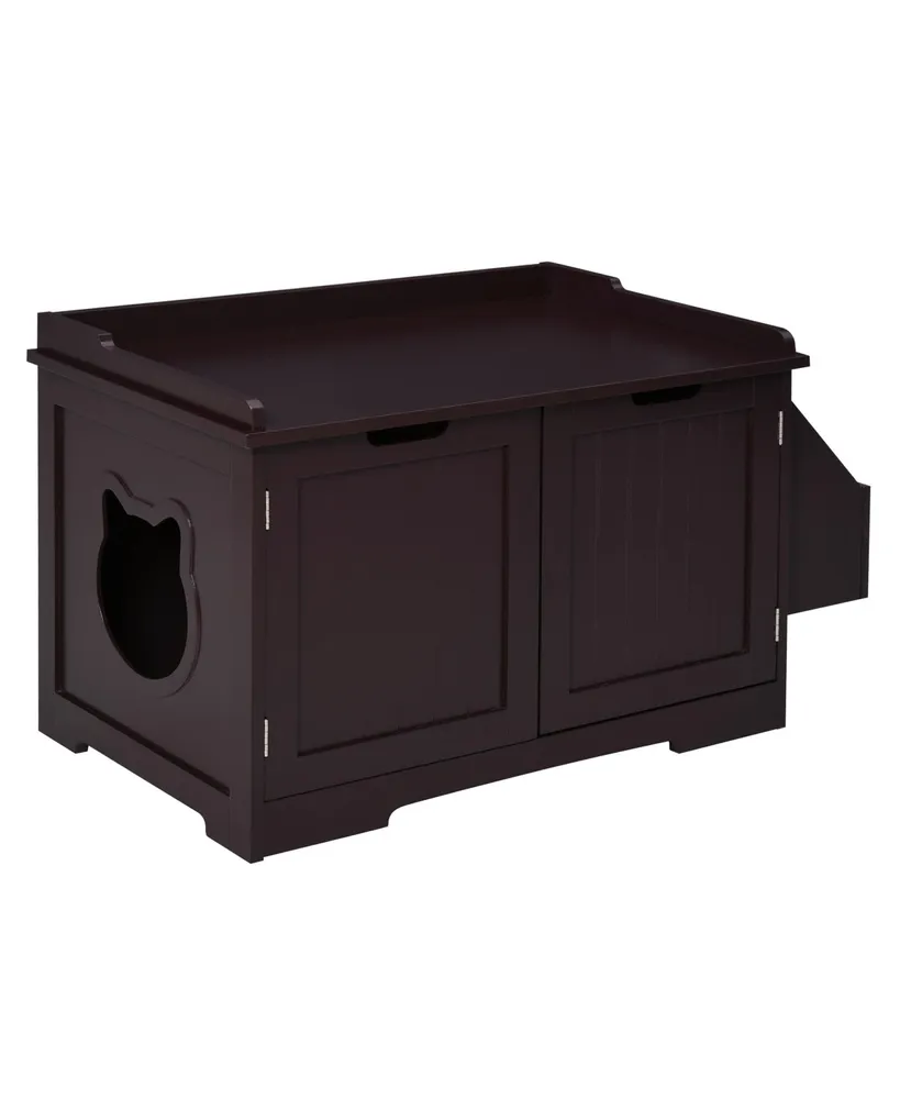 PawHut Wood Kitty Washroom Home with Tabletop and Storage Rack