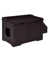 PawHut Wood Kitty Washroom Home with Tabletop and Storage Rack