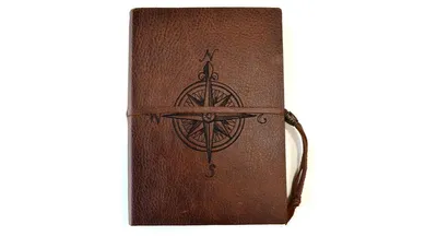 Vintage Brown I Embroidered Compass Italian Leather Journal (6''x 8.25'') by Natalizia