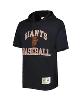 Men's Mitchell & Ness Black San Francisco Giants Cooperstown Collection Washed Fleece Pullover Short Sleeve Hoodie