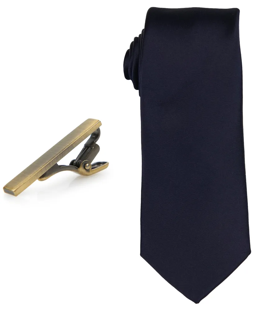 ConStruct Men's Solid Tie & 1-1/2" Bar Set