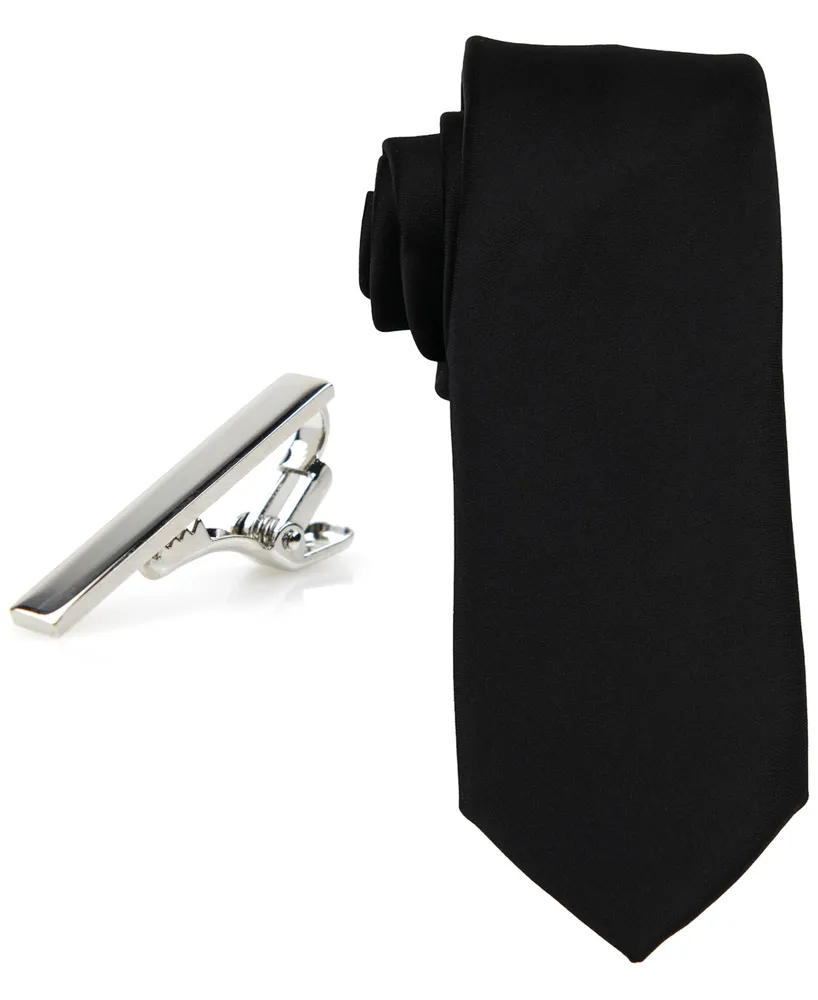 ConStruct Men's Solid Tie & 1-1/2" Bar Set