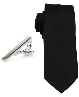 ConStruct Men's Solid Tie & 1-1/2" Bar Set