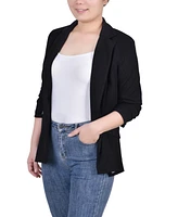 Ny Collection Women's 3/4 Rouched Sleeve Crepe Jacket - Black