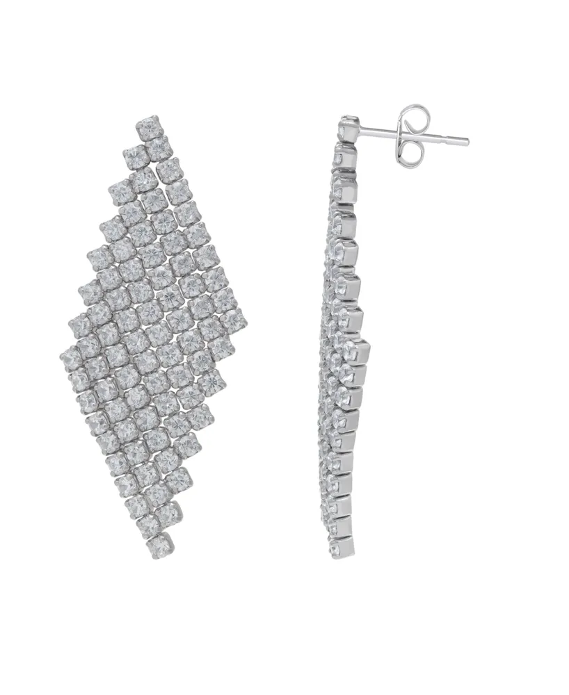 Macy's Fine Silver Plated Cubic Zirconia Dangling Diamond-Shaped Post Earrings