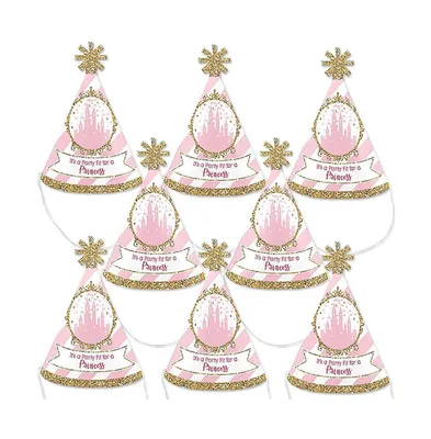 Little Princess Crown - Mini Cone Pink & Gold Party Hats Small Party Hats - 8 Ct