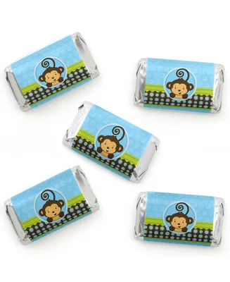 Blue Monkey Boy - Mini Candy Bar Wrapper Stickers - Party Favors - 40 Ct