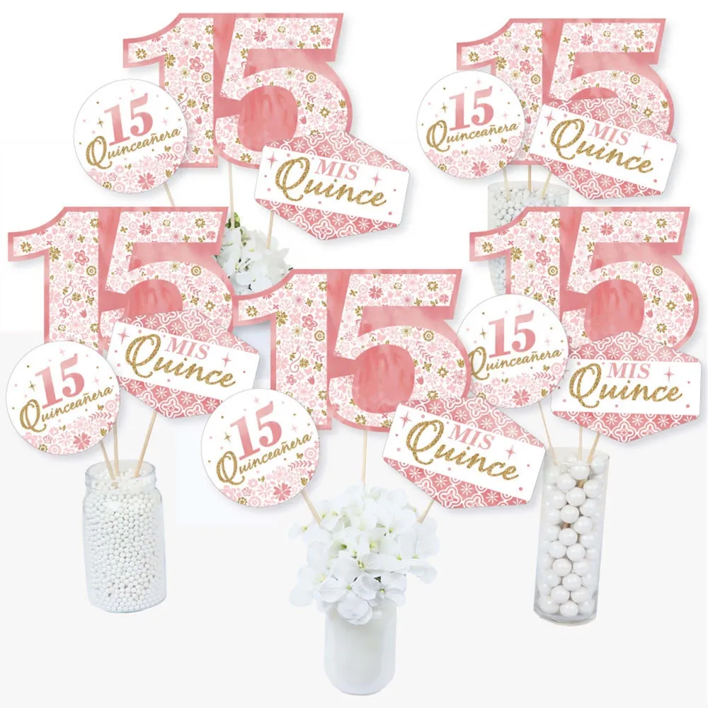 Big Dot of Happiness Mis Quince Anos - Quinceanera Sweet 15 Birthday Party Decor and Confetti - Terrific Table Centerpiece Kit - Set of 30