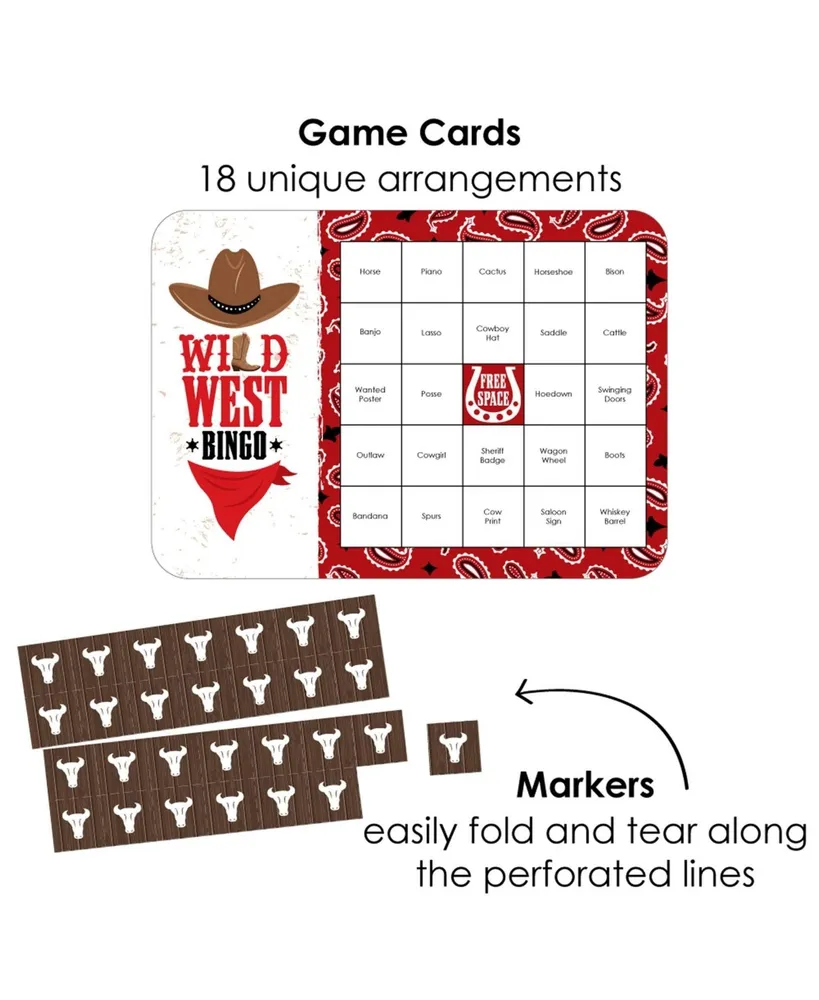 Western Hoedown - Bar Bingo Cards & Markers - Wild West Party Bingo Game - 18 Ct