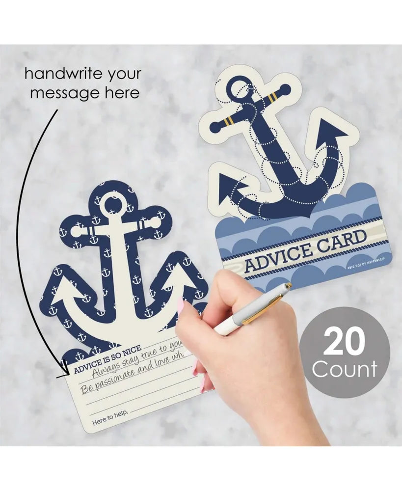 Ahoy - Nautical - Anchor Wish Card Activities - Shaped Advice Cards Game - 20 Ct