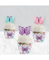 Beautiful Butterfly Baby Shower Birthday Cupcake Wrappers Treat Picks Kit 24 Ct